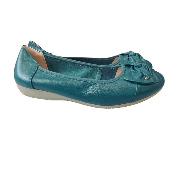 VenusCelia Teal Leather Comfort Flats Bow Slip On Loafers Size 8 Cushioned - Picture 7 of 11